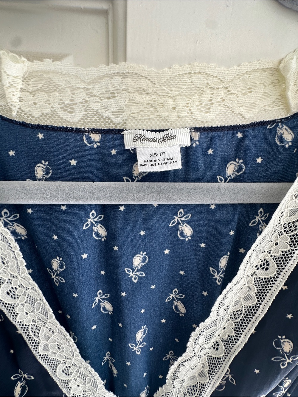 Kimchi Blue Navy Lace-Trim Button-Front Midi Dress - Picture 7 of 8